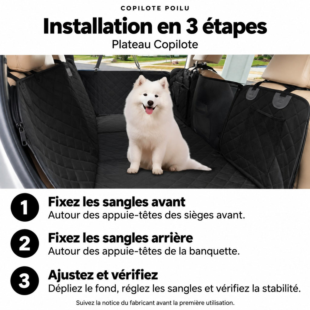 Installation du Plateau Copilote en 3 étapes : sangles avant, sangles arrière, dépliage et réglage